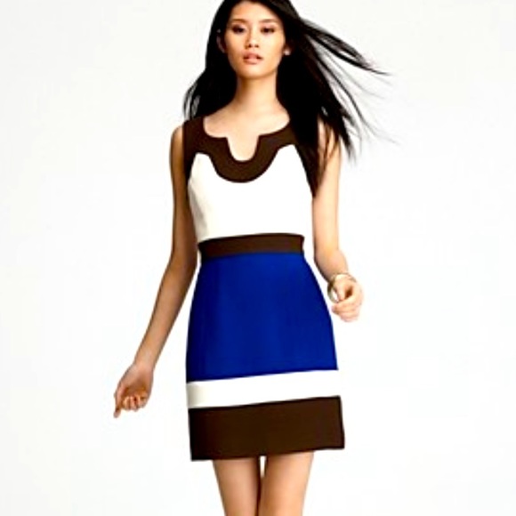 Milly Dresses & Skirts - $375 MILLY Colorblock Imara Dress, Ivory, Blue, & Brown size 12 NWT